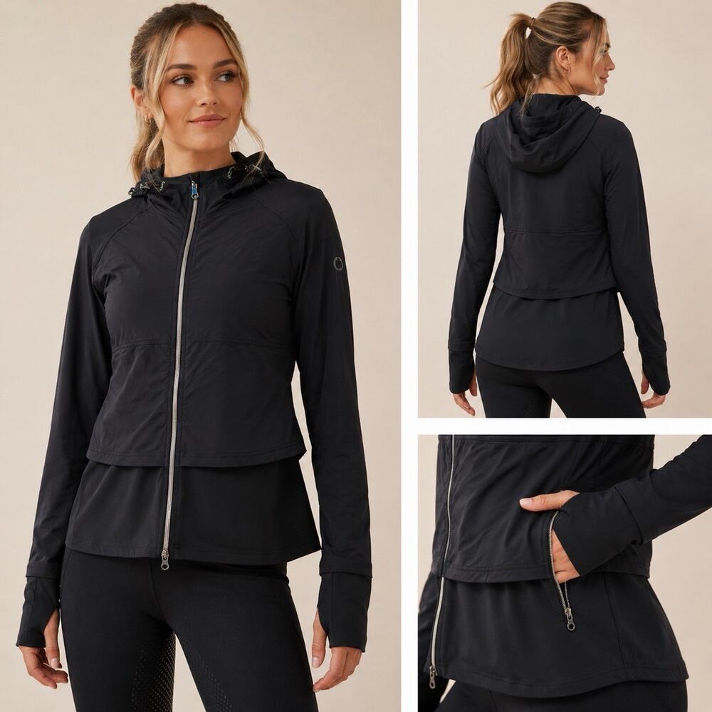 Dover Saddlery Women’s Small Black Equestrian Riding Jacket Hooded Stretch